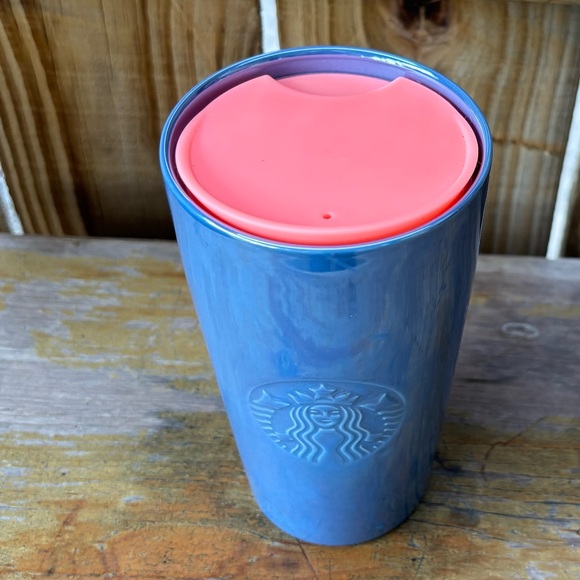 Starbucks 2019 Valentines Day Shiny Blue Double Wall Travel Mug & Pink Lid 12oz - Picture 1 of 9